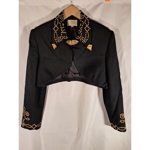 Alberto Makali Vintage Black Gold Studded Cropped Bolero Jacket Evening Women 12